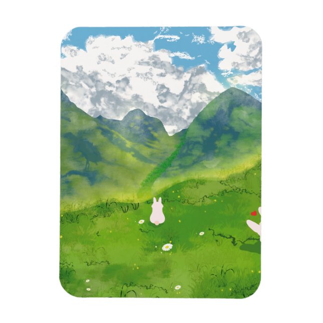 Cute Bunny i bergsvy Magnet (Vertikal)