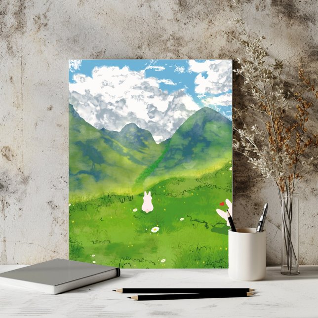 Cute Bunny i bergsvy Poster (Skapare uppladdad)