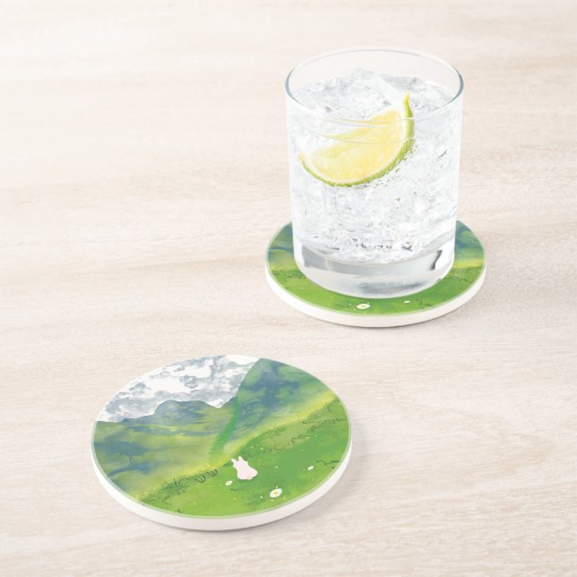 Cute Bunny i bergsvy Sandstone Underlägg (Sidan)