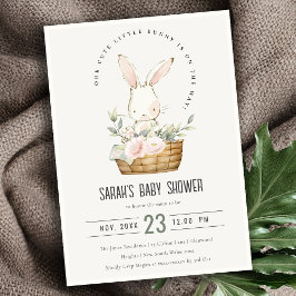 Cute Bunny i Blommigt Basket Neutralt Baby Shower Inbjudningar