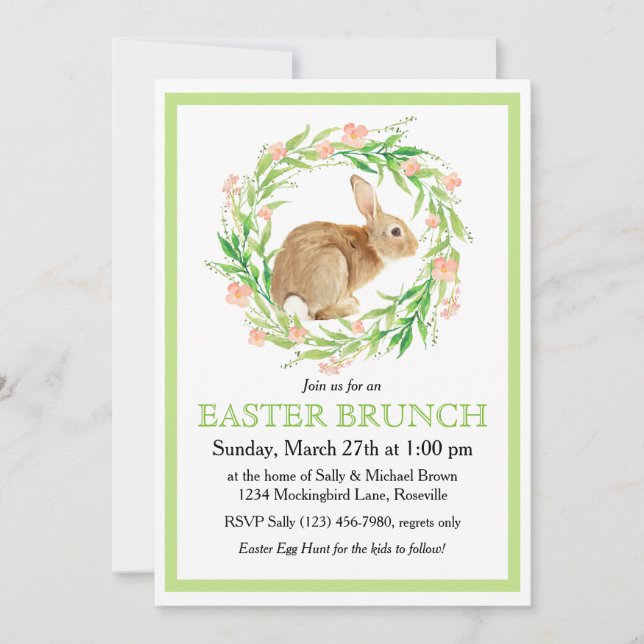 Cute Bunny i Blommigt Brunch av Påsk-andemeningen Inbjudningar (Framsida)