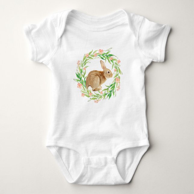 Cute Bunny i Blommigt Utandning T Shirt (Framsida)
