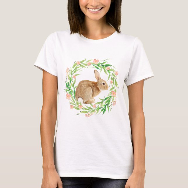 Cute Bunny i Blommigt Utandning T Shirt (Framsida)