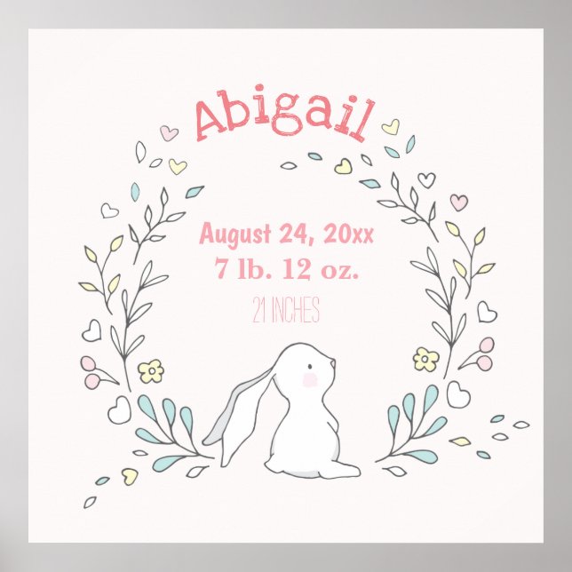 Cute Bunny i en andedräkt - Birgänget Nursery Art Poster (Framsidan)