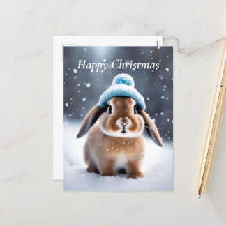 Cute Bunny i en Bobble Hat OWN-jul Helg Vykort