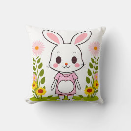 Cute Bunny i en press omgiven av blommor Kudde