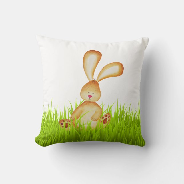 Cute Bunny i Grass Vår Kudde (Framsida)