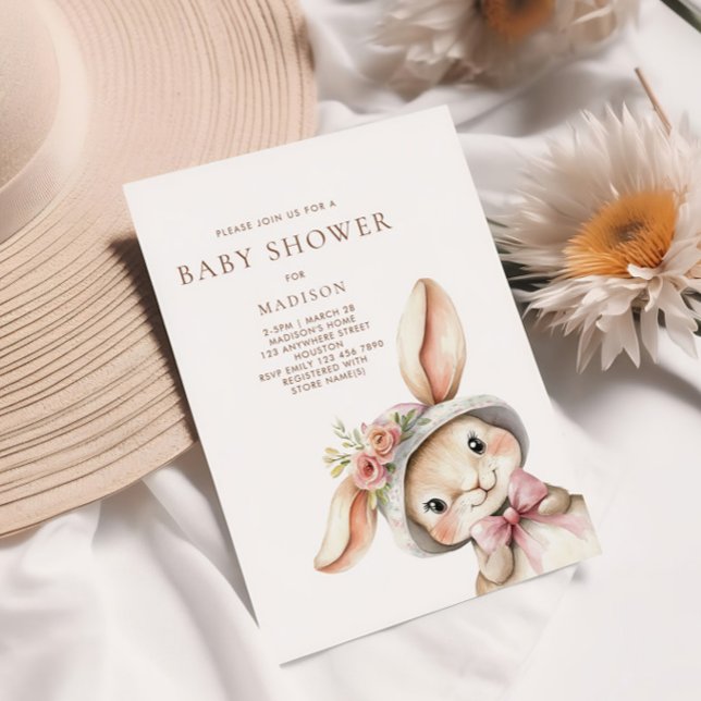 Cute Bunny i Hat Baby Shower Inbjudningar (Skapare uppladdad)