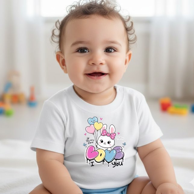 Cute Bunny "I LOVE You" Hearts Balloons T-Shirt (Skapare uppladdad)