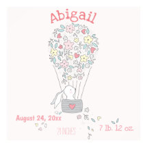 Cute Bunny i Luft Balloon Birth Stats Nursery Art