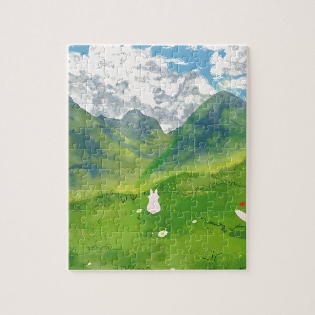 Cute Bunny i Mountain View Puzzle Pussel (Vertikal)