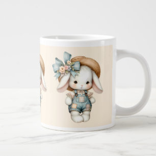 Cute Bunny i overalls med rå hatt och bow Jumbo Mugg