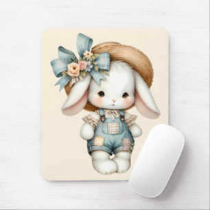 Cute Bunny i overalls med rå hatt och bow Musmatta