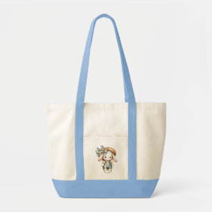 Cute Bunny i overalls med rå hatt och bow Tygkasse