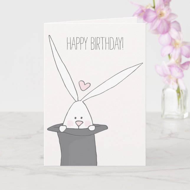 Cute Bunny i Top hat - födelsedag Kort (Orkide)