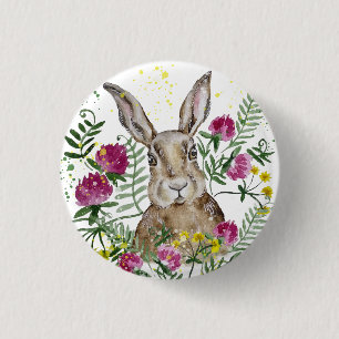 Cute bunny i vattenfärgblommor knapp