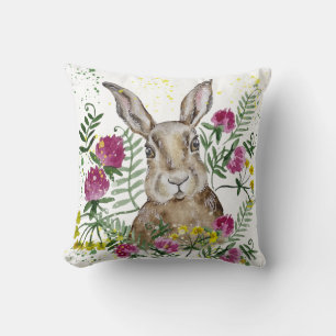 Cute bunny i vattenfärgblommor kudde