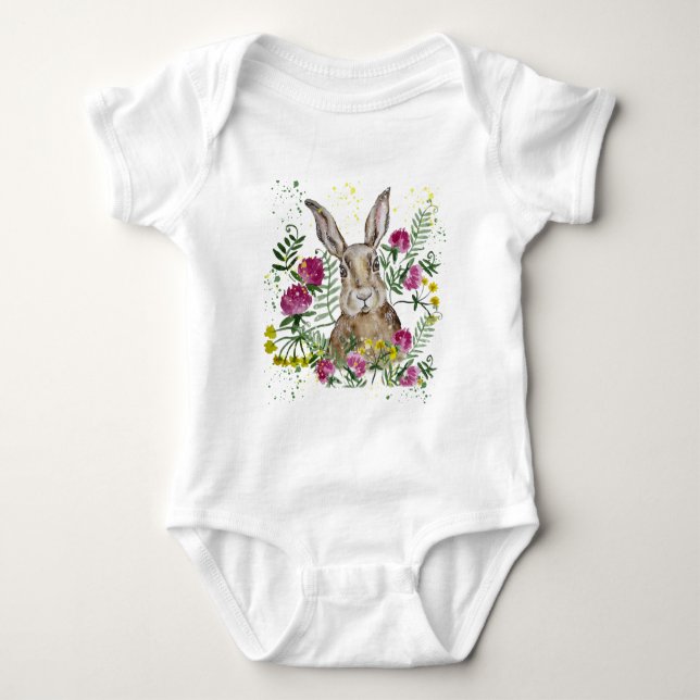 Cute bunny i vattenfärgblommor t shirt (Framsida)