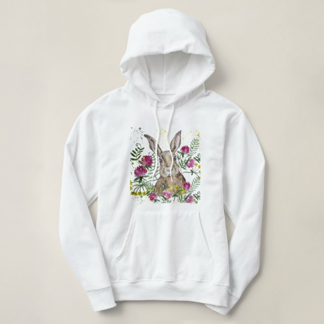 Cute bunny i vattenfärgblommor t shirt (Design framsida)