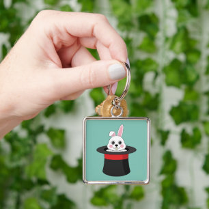 Cute Bunny i Wizard Hat Fyrkantig Silverfärgad Nyckelring