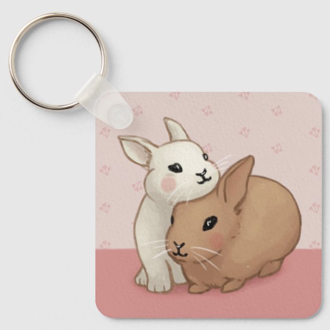Cute Bunny Illustration Nyckelring (Framsida)
