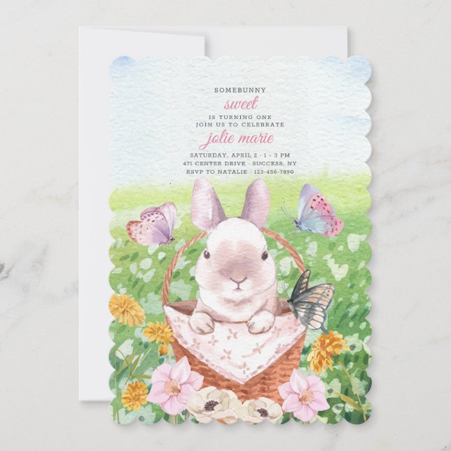 Cute Bunny in Basket Invitation Inbjudningar (Framsida)