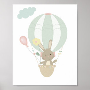 Cute Bunny in Blue Luftballong Nursery Poster