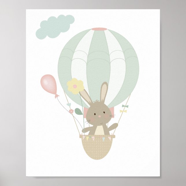 Cute Bunny in Blue Luftballong Nursery Poster (Framsidan)