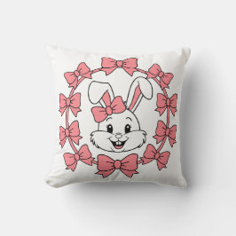 Cute Bunny in Pink Bow Wreath – Easter Coquette Kudde