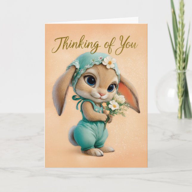 Cute Bunny in Teal Romper & Bonnet Encouragement Kort (Framsida)