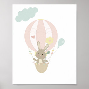 Cute Bunny InPink Luftballong Nursery Poster