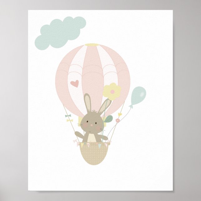 Cute Bunny InPink Luftballong Nursery Poster (Framsidan)