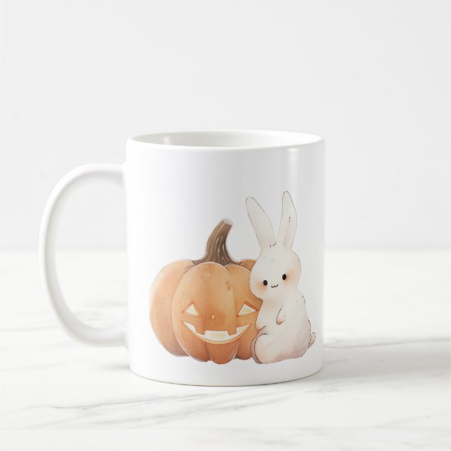 Cute Bunny & Jack O'Lantern Kaffemugg (Vänster)