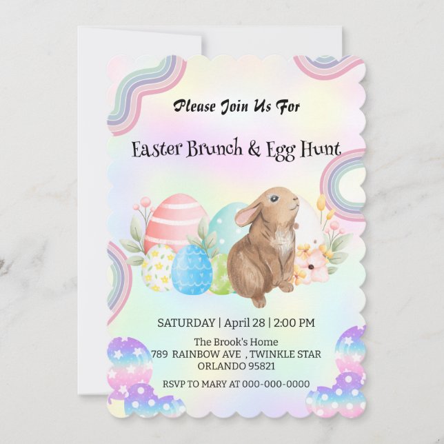 Cute bunny-jakt på ägg Glad påsk dag Party Inbjudningar (Framsida)