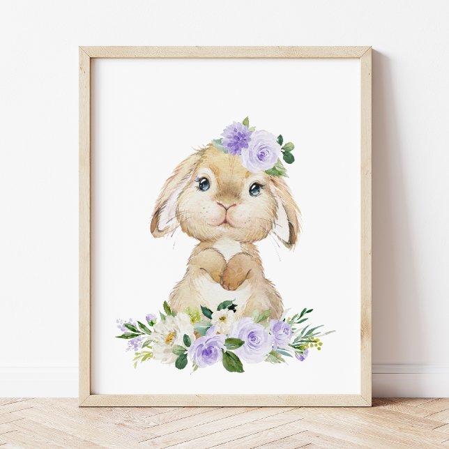 Cute Bunny, kanin, Lila blommor, könsneutral Fototryck (Skapare uppladdad)