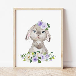 Cute Bunny, kanin, Lila blommor, könsneutral Poster