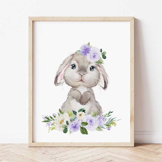 Cute Bunny, kanin, Lila blommor, könsneutral Poster (Skapare uppladdad)