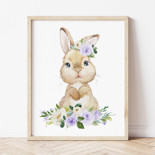 Cute Bunny, kanin, Lila blommor, könsneutral Poster (Skapare uppladdad)