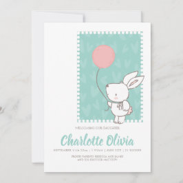Cute Bunny-kanin med Balloon Nyfödd bebis Meddelande