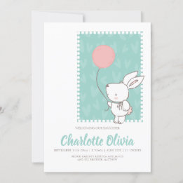Cute Bunny-kanin med Balloon Nyfödd bebis Meddelande
