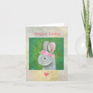 Cute Bunny-kanin med Flower Krona Söt Påsk Kort