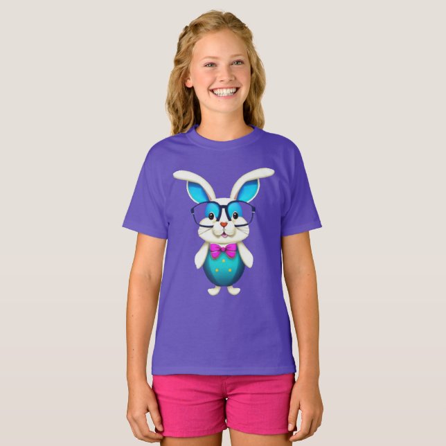 Cute Bunny-kanin med glas T Shirt (Hel framsida)