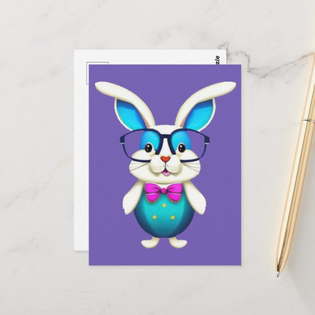Cute Bunny-kanin med glas Vykort (Fram/Back In Situ)