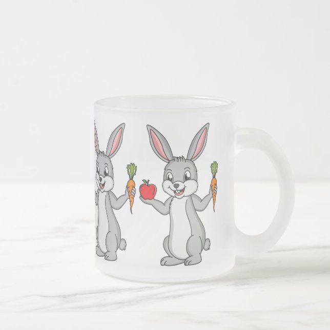 Cute bunny kanin med tecknad av grönsaker frostad glasmugg (Höger)