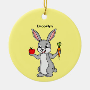 Cute bunny kanin med tecknad av grönsaker julgransprydnad keramik