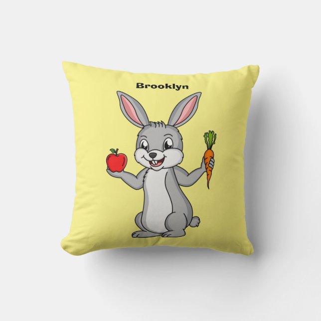 Cute bunny kanin med tecknad av grönsaker kudde (Framsida)
