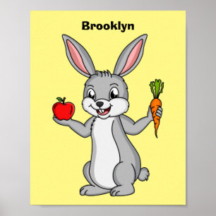 Cute bunny kanin med tecknad av grönsaker poster