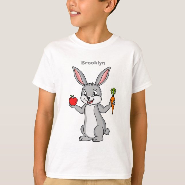 Cute bunny kanin med tecknad av grönsaker t shirt (Framsida)