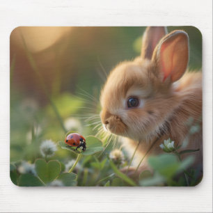 Cute bunny kanin och en ladybug på grönten fält musmatta