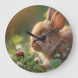 Cute bunny kanin och en ladybug på grönten fält stor klocka